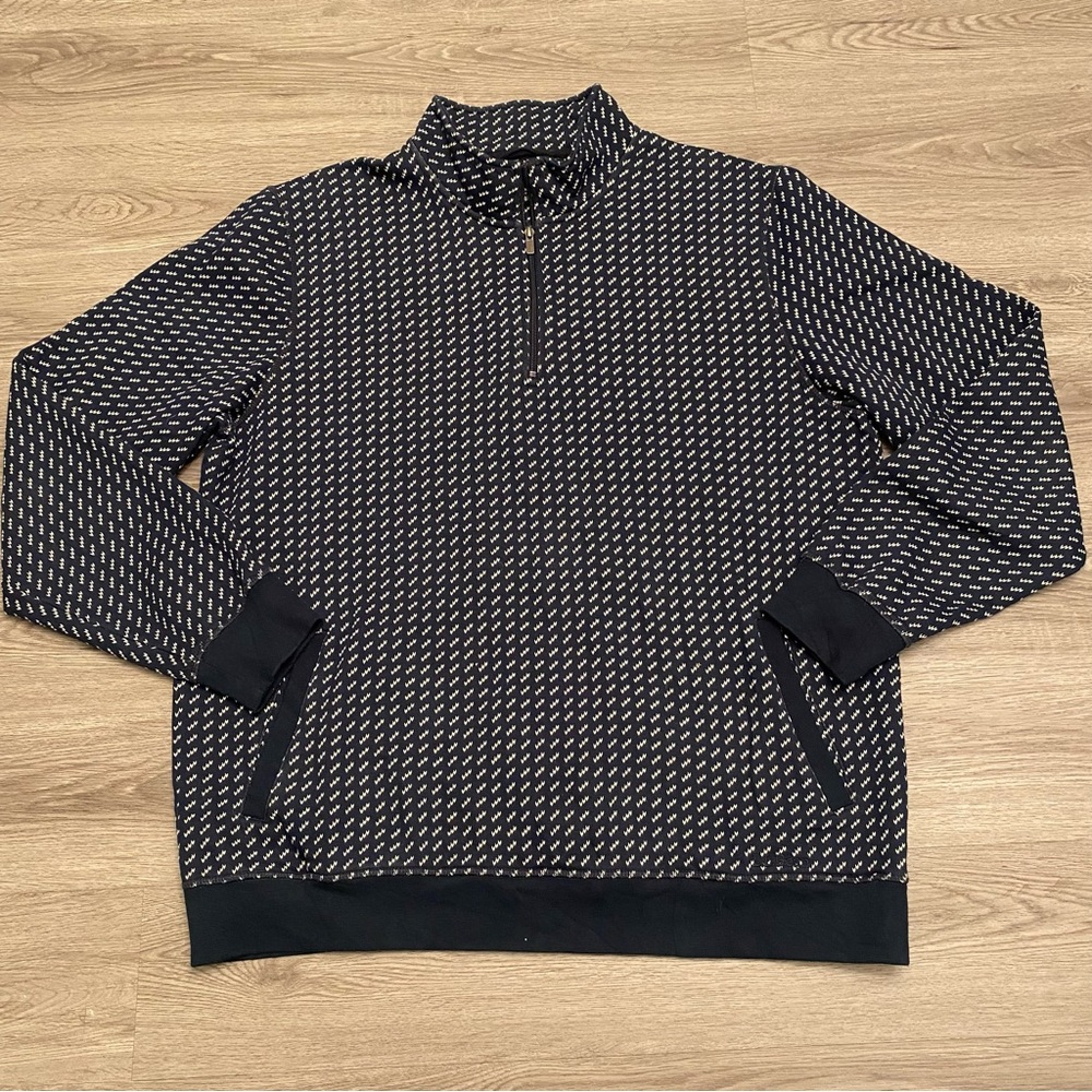 LL Bean Norwegian Birds Eye Pattern Sweater Mens Pullover Navy Blue Size XL Tall